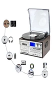 ULTRATEKNO Hepsi Bir Arada elektrikli Vintage Plak Çalar CD Çalar Kaset USB Bluetooth Tf Aux Kumandalı Pikap - 7