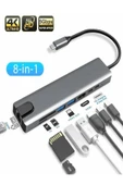 ULTRATEKNO 8in1 HUB Macbook Uyumlu Type-C™ To 4K HDMI Tv Projeksiyon Ethernet Çevirici Hub Adaptör - 8