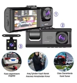 1080P DVR 3 Adet Ön Arka iç Geniş Açılı Sürüş Kaydedici 2 İnç Ekranlı Gece Görüşlü Araç Kamerası - 4