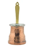 Orijinal Dövme Bakır 260ml Kalın Taban Prinç Sap Büyük Cezve - 2