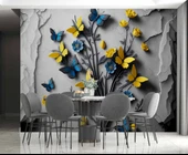 Sarı ve Lacivert Kelebek Duvar Kağıdı Baskı thumbnail 5