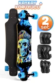 Kaykay + Koruyucu Set Silikon Teker Diz Dirsek El Koruma Seti Skeleton Model Zımparalı Skateboard - 1