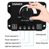 Dimmer DC 12V-24V 30A LED ışık bandı regülatörü LED şeritler için ışık kontrolü siyah karartma cihaz - 4