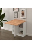 Masif Ahşap Tablalı Katlanır Masa - Çalışma Yemek Mutfak Masası ASRA TREND KM-27 KAYIN thumbnail 2