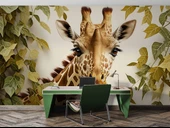 Yaprak ve Zürafa Duvar Kağıdı Baskı thumbnail 3