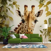 Yaprak ve Zürafa Duvar Kağıdı Baskı thumbnail 1