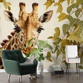 Yaprak ve Zürafa Duvar Kağıdı Baskı thumbnail 5