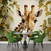 Yaprak ve Zürafa Duvar Kağıdı Baskı thumbnail 4