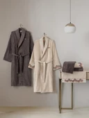 Cotton Box Puff Nakışlı Aile Bornoz Seti Molende Bej-Antrasit - 1