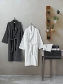 Cotton Box Masculine Aile Bornoz Seti Carlos Beyaz-Antrasit - 1