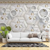 3D Geometri Mozaik Motifli Duvar Kağıdı Baskı thumbnail 1