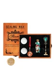 Antik Mühür 3 Balmumu Wax Eritme Kaşık 5 Parça Tahta Kutulu Hediyelik Set - 1