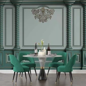 3D Altın Sütun Yeşil Panel Duvar Kağıdı Baskı - 5