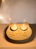 Sarı Kedi Şekilli Beton Mumluk - El Yapımı Dekoratif Çay Işığı tealight Mumluk - Minimalist Kedi Temalı Ev Dekoru- Aromaterapi - 7