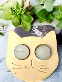 Sarı Kedi Şekilli Beton Mumluk - El Yapımı Dekoratif Çay Işığı tealight Mumluk - Minimalist Kedi Temalı Ev Dekoru- Aromaterapi - 8
