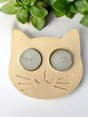 Sarı Kedi Şekilli Beton Mumluk - El Yapımı Dekoratif Çay Işığı tealight Mumluk - Minimalist Kedi Temalı Ev Dekoru- Aromaterapi - 2