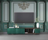 3D Altın Sütun Yeşil Panel Duvar Kağıdı Baskı - 3