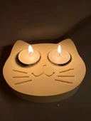 Sarı Kedi Şekilli Beton Mumluk - El Yapımı Dekoratif Çay Işığı tealight Mumluk - Minimalist Kedi Temalı Ev Dekoru- Aromaterapi - 4