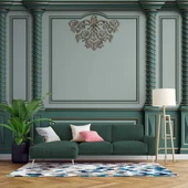3D Altın Sütun Yeşil Panel Duvar Kağıdı Baskı - 1