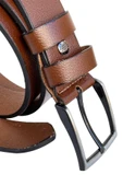 Battal Boy Hakiki Deri 4 cm. Tokalı Düz Model Spor Erkek Kemer Taba - 4