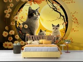 Çiçek ve Kediler Duvar Kağıdı Baskı thumbnail 2