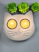 Mavi Kedi Şekilli Beton Mumluk - El Yapımı Dekoratif Çay Işığı tealight Mumluk - Minimalist Kedi Temalı Ev Dekoru- Aromaterapi - 2