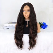 Kahverengi Karamel Işıltılı Su Dalgalı Fiber Sentetik Tül Peruk thumbnail 3