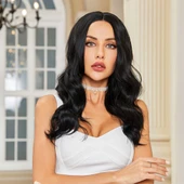 Siyah Geniş Dalgalı Fiber Sentetik Tül Peruk thumbnail 1