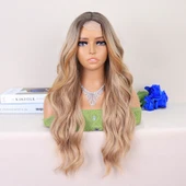 Koyu Kumral Dore Sarı Ombreli Perçemler Bakır Işıltılı Tül Peruk thumbnail 1