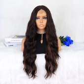 Kahverengi Karamel Işıltılı Su Dalgalı Fiber Sentetik Tül Peruk thumbnail 1