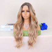 Koyu Kumral Dore Sarı Ombreli Perçemler Bakır Işıltılı Tül Peruk thumbnail 3