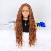 Koyu Bakır Su Dalgalı Fiber Sentetik Tül Peruk thumbnail 1