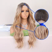 Koyu Kumral Dore Sarı Ombreli Perçemler Bakır Işıltılı Tül Peruk thumbnail 4