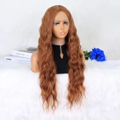 Koyu Bakır Su Dalgalı Fiber Sentetik Tül Peruk thumbnail 2