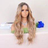 Koyu Kumral Dore Sarı Ombreli Perçemler Bakır Işıltılı Tül Peruk thumbnail 2