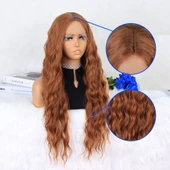 Koyu Bakır Su Dalgalı Fiber Sentetik Tül Peruk thumbnail 4