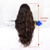 Kahverengi Karamel Işıltılı Su Dalgalı Fiber Sentetik Tül Peruk thumbnail 5