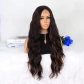 Kahverengi Karamel Işıltılı Su Dalgalı Fiber Sentetik Tül Peruk thumbnail 2