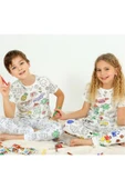 Kısa Kollu + Özel Kalem BOYANABİLİR Kız Erkek Çocuk Pijama Takım - 1