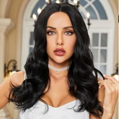 Siyah Geniş Dalgalı Fiber Sentetik Tül Peruk thumbnail 6