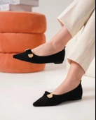 Feles Triko Fiyonk Detaylı Sivri Burun Kadın Babet Ayakkabı thumbnail 2