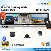 12 inç Kablosuz Carplay 3 Kameralı Dikiz Ayna Wifi, Bluetooth, Fm Transmitter, Sd, Park Modu 1080P - 1