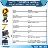 Kayıtlı 7 inç Monitör 2 Kameralı Dashcam 256 GB Destekli 15 Metre Kablolu Pratik Set - 4