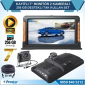 Kayıtlı 7 inç Monitör 2 Kameralı Dashcam 256 GB Destekli 15 Metre Kablolu Pratik Set - 1