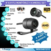 9 Inç Dörde Bölünür Kayıtlı 256Gb Sd Destekli 4 Kameralı 720P Ahd 4 Pin Soketli Tak Kullan Kamera Seti - 4