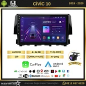 Honda Civic Kablosuz Carplay 4GB + 64GB Android 13 2015-2020 Navigasyon Multimedya Sistemi thumbnail 2
