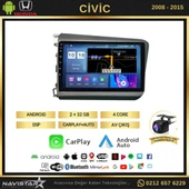 Honda Civic  2008-2015 Model 2GB + 64GB Android 13 Kablosuz Carplay Navigasyon Multimedya Sistemi - 2