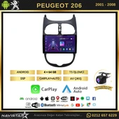 Peugeot 206  2001-2008 Model 4GB + 64GB Android 13 Kablosuz Carplay Navigasyon Multimedya Sistemi - 2