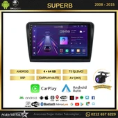 Skoda Superb 4GB + 64GB 2008-2015 Model Android 13 Kablosuz Carplay Navigasyon Multimedya Sistemi - 2