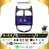 Peugeot 206  2001-2008 Model 4GB + 64GB Android 13 Kablosuz Carplay Navigasyon Multimedya Sistemi - 1